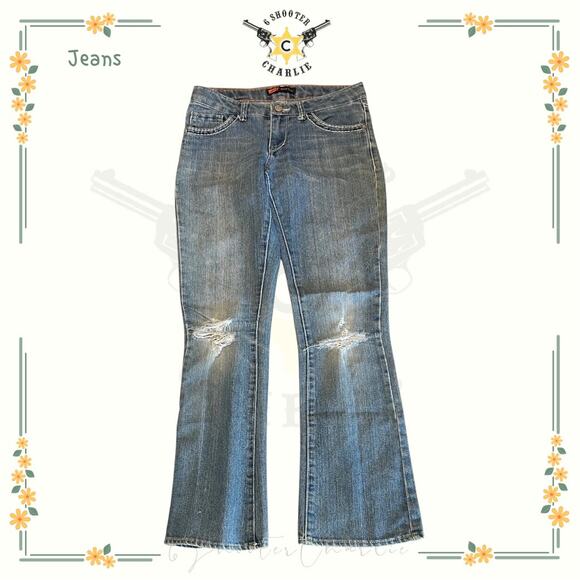 Levi's Girls Thick Stitch Boot Cut Jeans SIZE 14 R Medium Blue Distressed - Picture 1 of 7